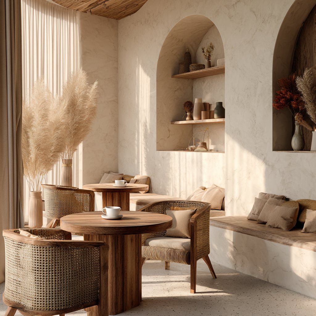 Cafetería Estilo Boho · Interiorismo Comercial · Materia Salina Studio
