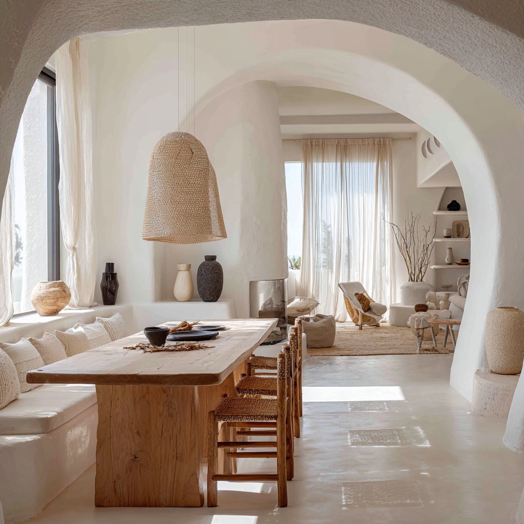 Salón comedor mediterráneo diseñado por Materia Salina Studio